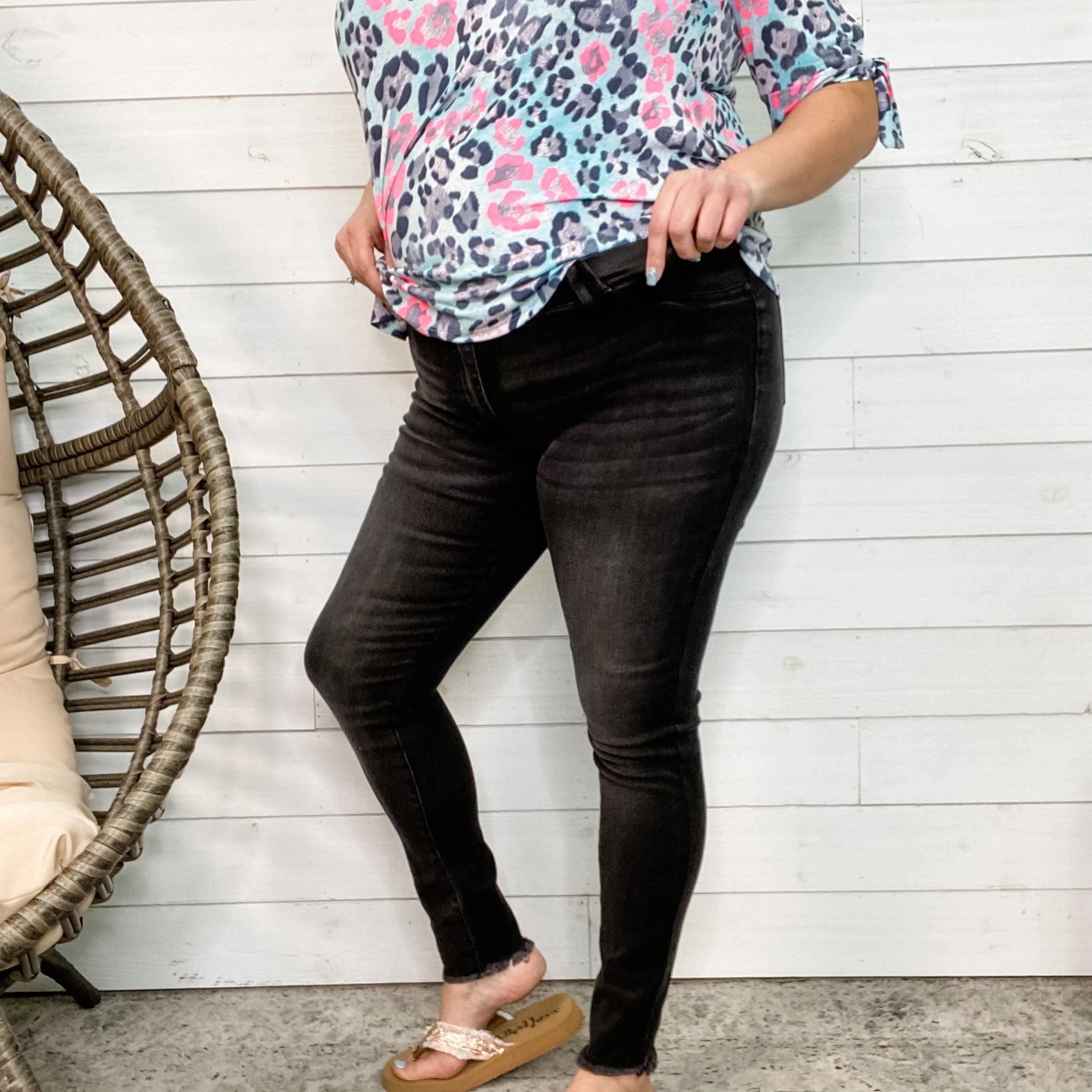 Bloom by Judy Blue "Seeing Grey" Frayed Ankle Maternity Jeans-Lola Monroe Boutique