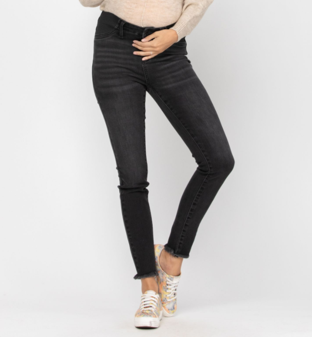 Bloom by Judy Blue "Seeing Grey" Frayed Ankle Maternity Jeans-Lola Monroe Boutique