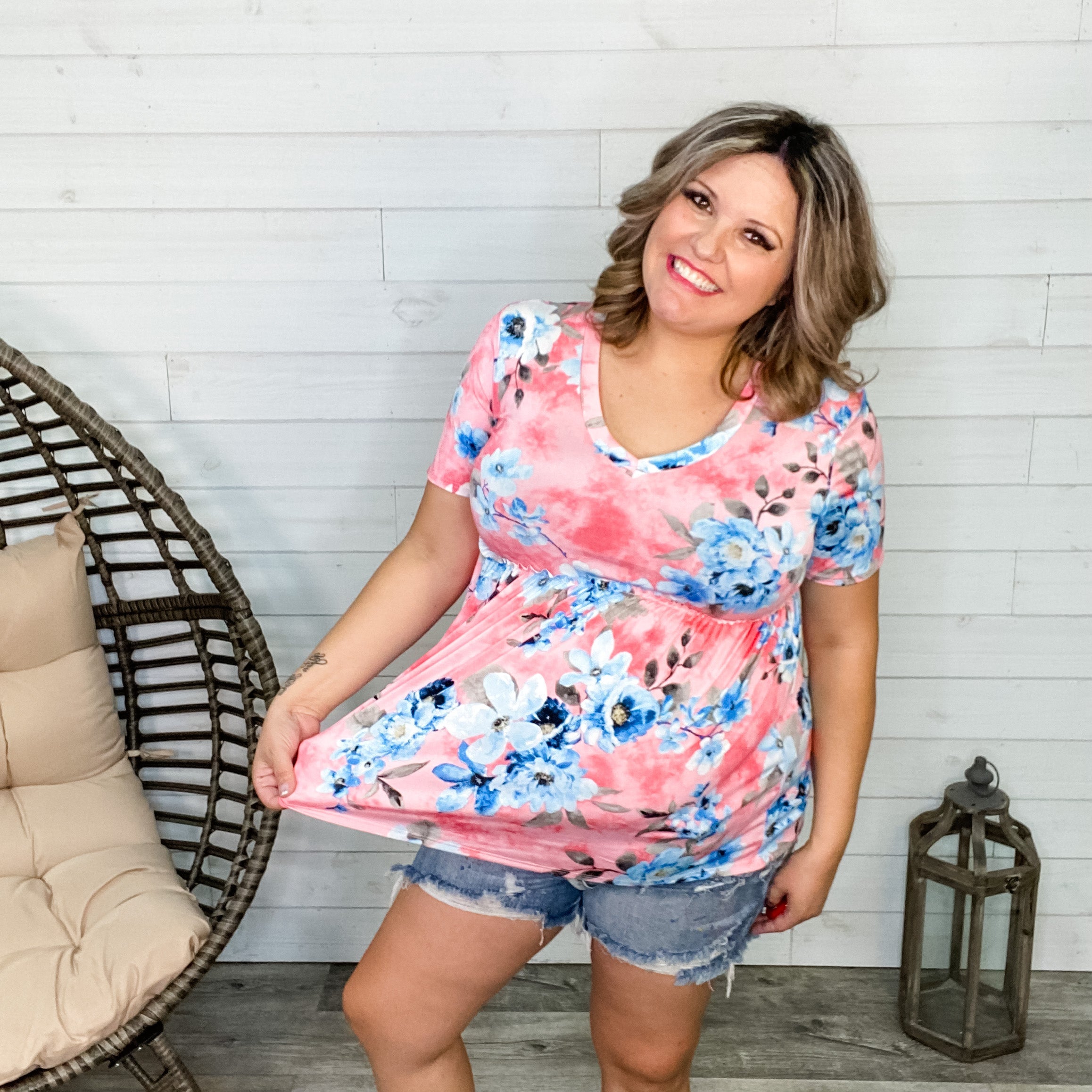 "Blue Eyed Babydoll" Floral V Neck Babydoll-Lola Monroe Boutique