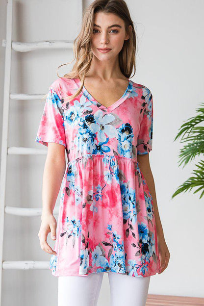 "Blue Eyed Babydoll" Floral V Neck Babydoll