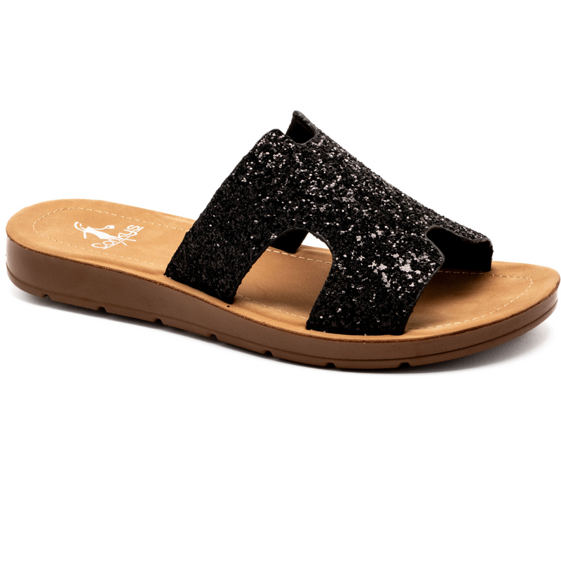 "Bogalusa" Slip on Sandal (Black Chunky Glitter)-Lola Monroe Boutique