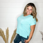 "Boise" U Neck Cuffed Short Sleeve (Neon Blue)-Lola Monroe Boutique