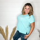 "Boise" U Neck Cuffed Short Sleeve (Neon Blue)-Lola Monroe Boutique