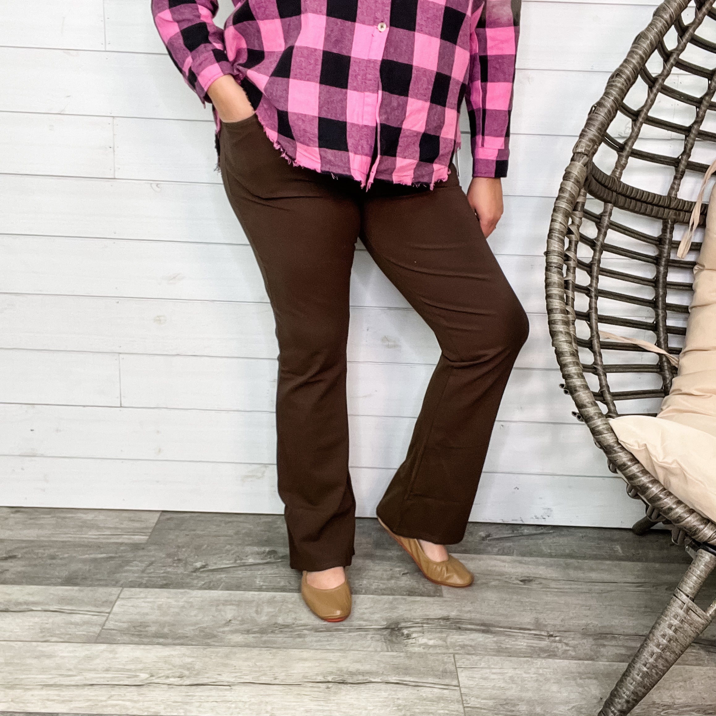 Bootcut Ponte Pants (Brown)-Lola Monroe Boutique