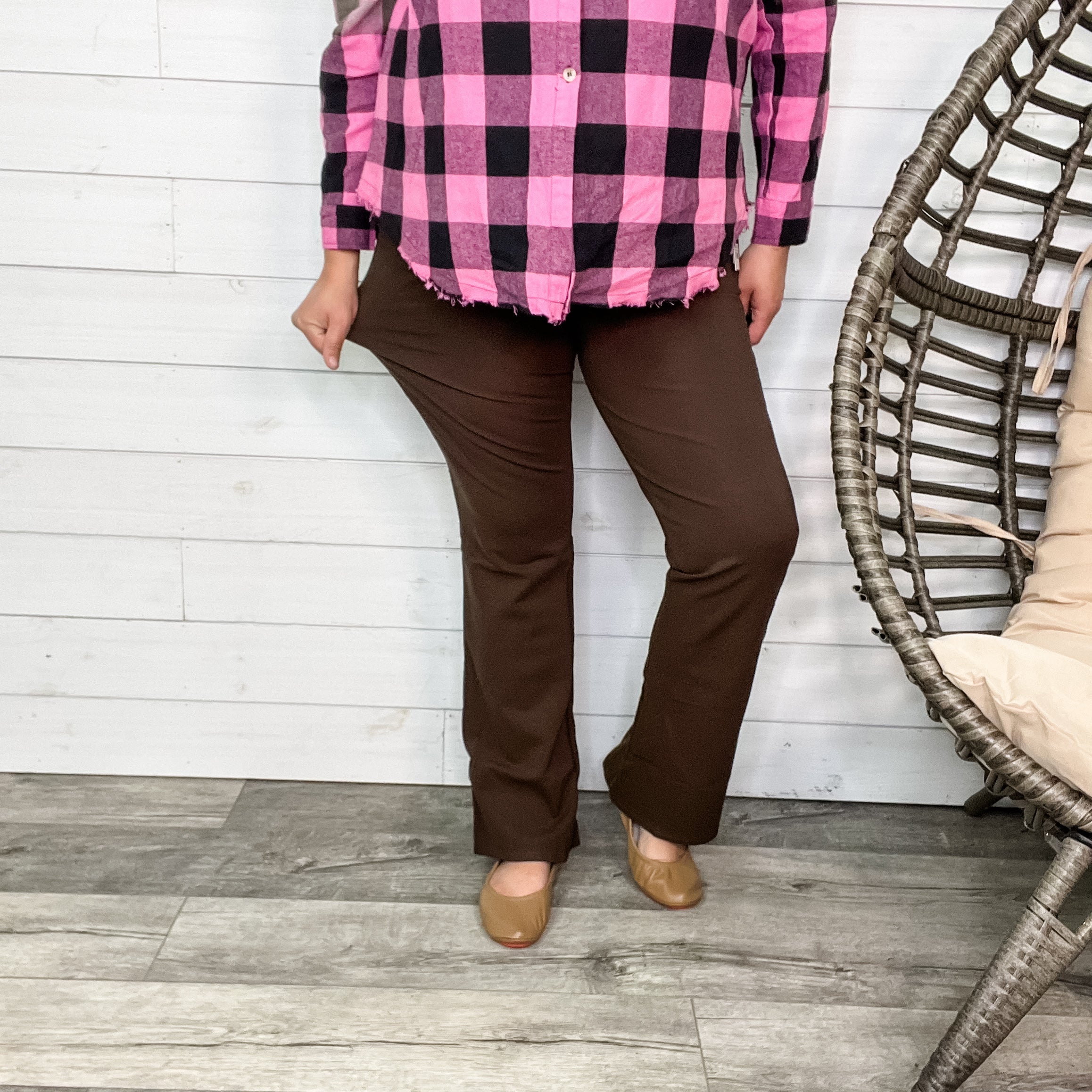 Bootcut Ponte Pants (Brown)-Lola Monroe Boutique