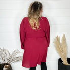 "Borderline" Long Sleeve V Neck Dress with Drawstring Waist (Burgundy)-Lola Monroe Boutique