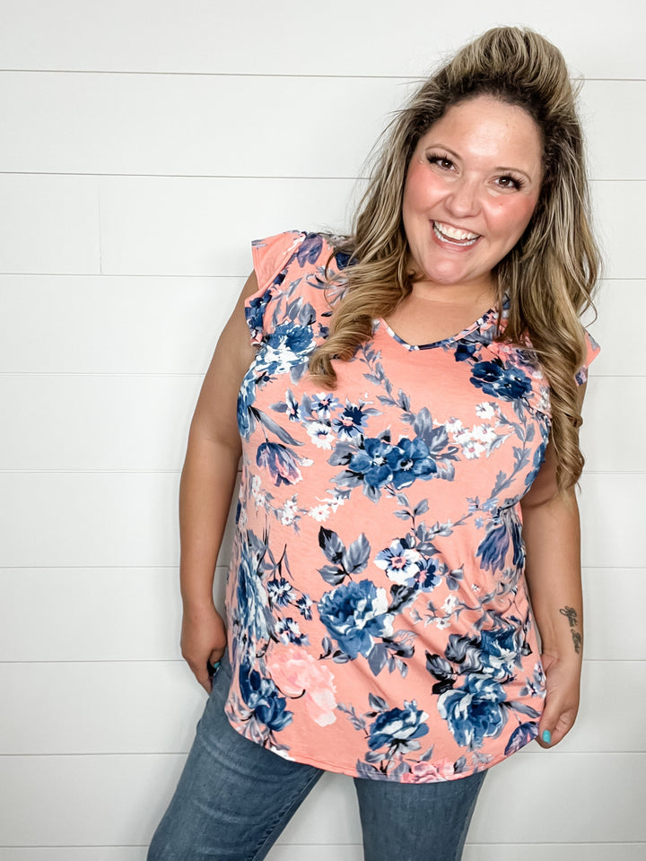 "Bowen" Floral Ruffle Cap U Neck