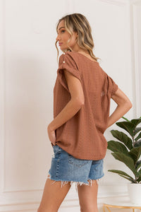 "Brace Yourself" Shoulder Button Detail with Cuffed Sleeves (Brown)-Lola Monroe Boutique
