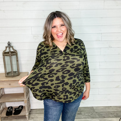 "Bradley" Animal Print 3/4 Sleeve Split Neck