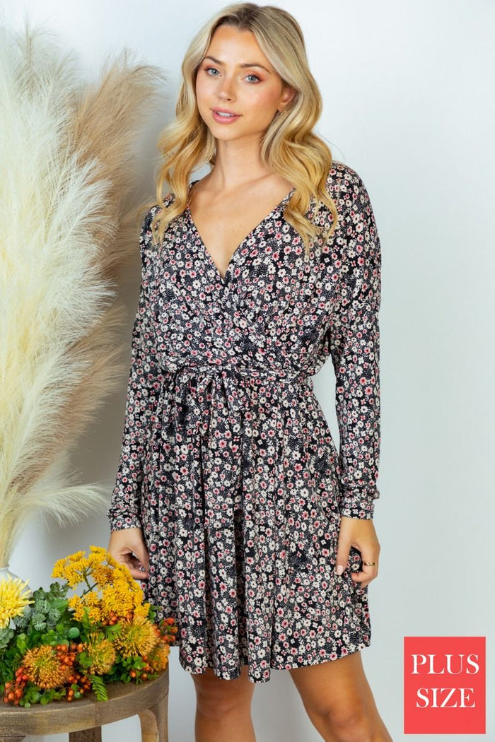 "Brennan"Long Sleeve Wrap Front Dress-Lola Monroe Boutique