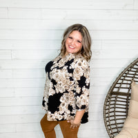 "Brielle" Floral Lizzy 3/4 Sleeve Split Neck-Lola Monroe Boutique