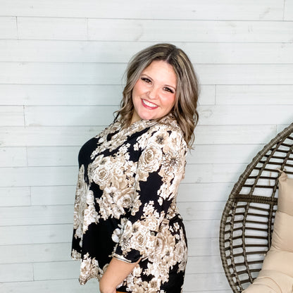"Brielle" Floral Lizzy 3/4 Sleeve Split Neck-Lola Monroe Boutique