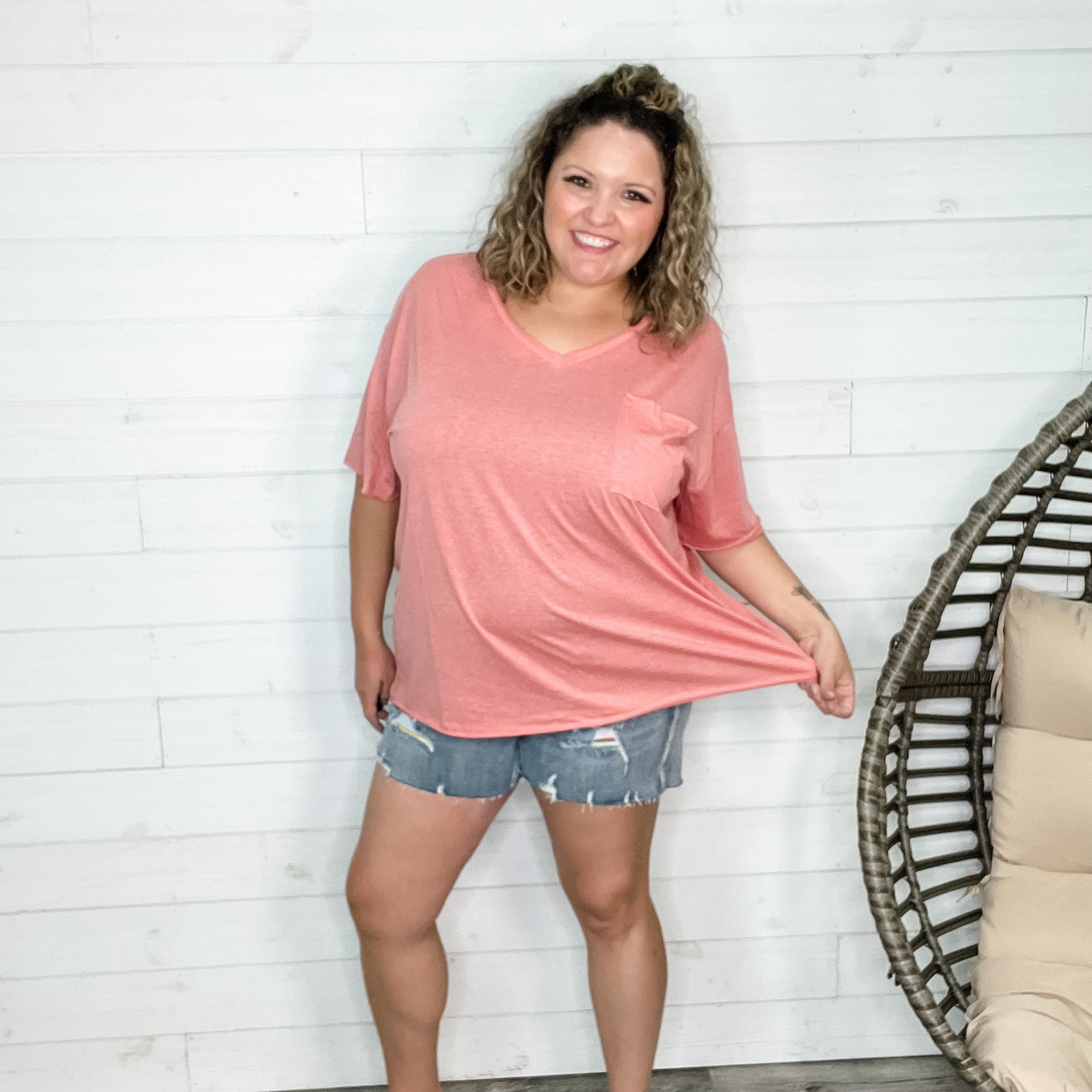 "Brother" V Neck Oversized Boyfriend Tee (Heather Ash Rose)-Lola Monroe Boutique