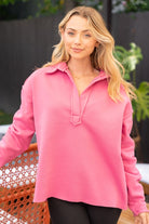 "Bubblegum" Long Sleeve Split Neck Sweatshirt-Lola Monroe Boutique