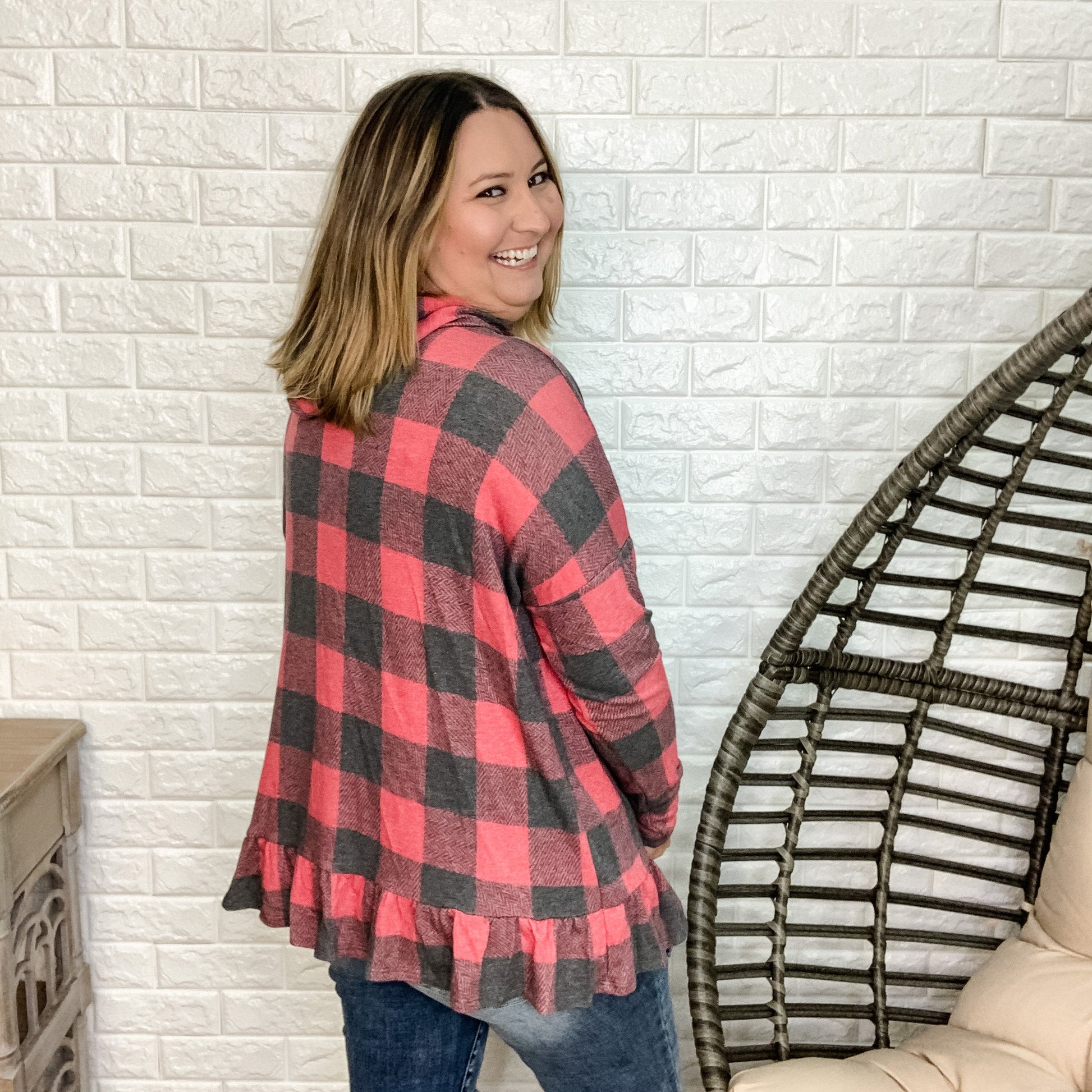 "Buffalo Gal" Honey Me Long Sleeve Hooded Top with Ruffle Hem