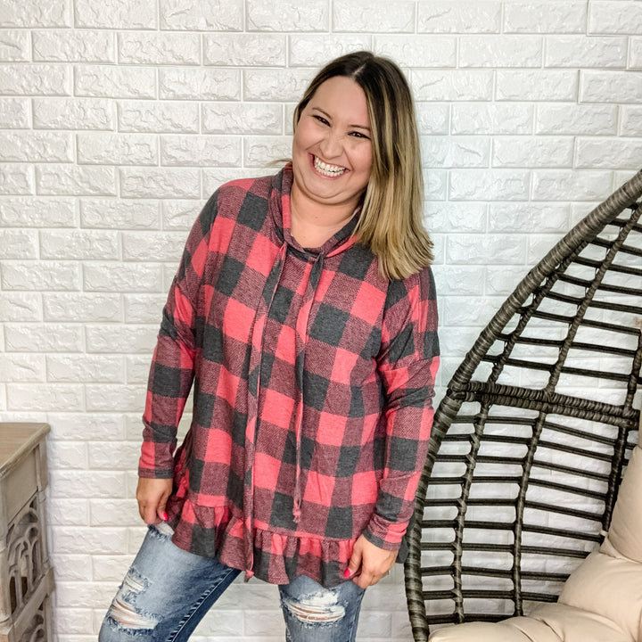 "Buffalo Gal" Honey Me Long Sleeve Hooded Top with Ruffle Hem