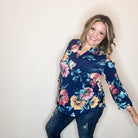 "Burn It Down" Floral Lizzy 3/4 Sleeve Split Neck-Lola Monroe Boutique