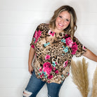 "Buzzy" Floral and Animal Print Cuffed Short Sleeve-Lola Monroe Boutique