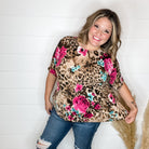 "Buzzy" Floral and Animal Print Cuffed Short Sleeve-Lola Monroe Boutique