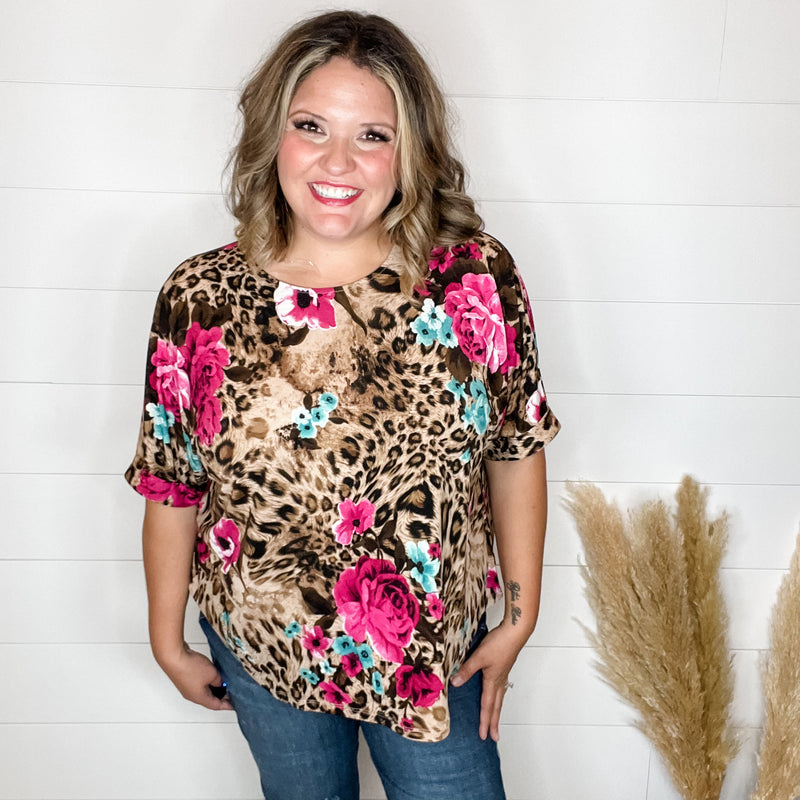 "Buzzy" Floral and Animal Print Cuffed Short Sleeve-Lola Monroe Boutique