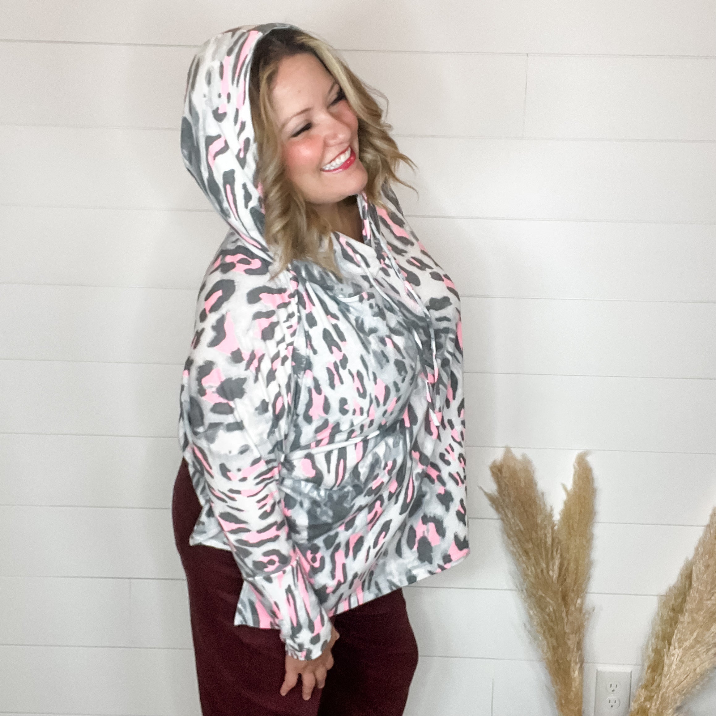 "By The Tail" Animal Print Hoodie with Side Slits-Lola Monroe Boutique