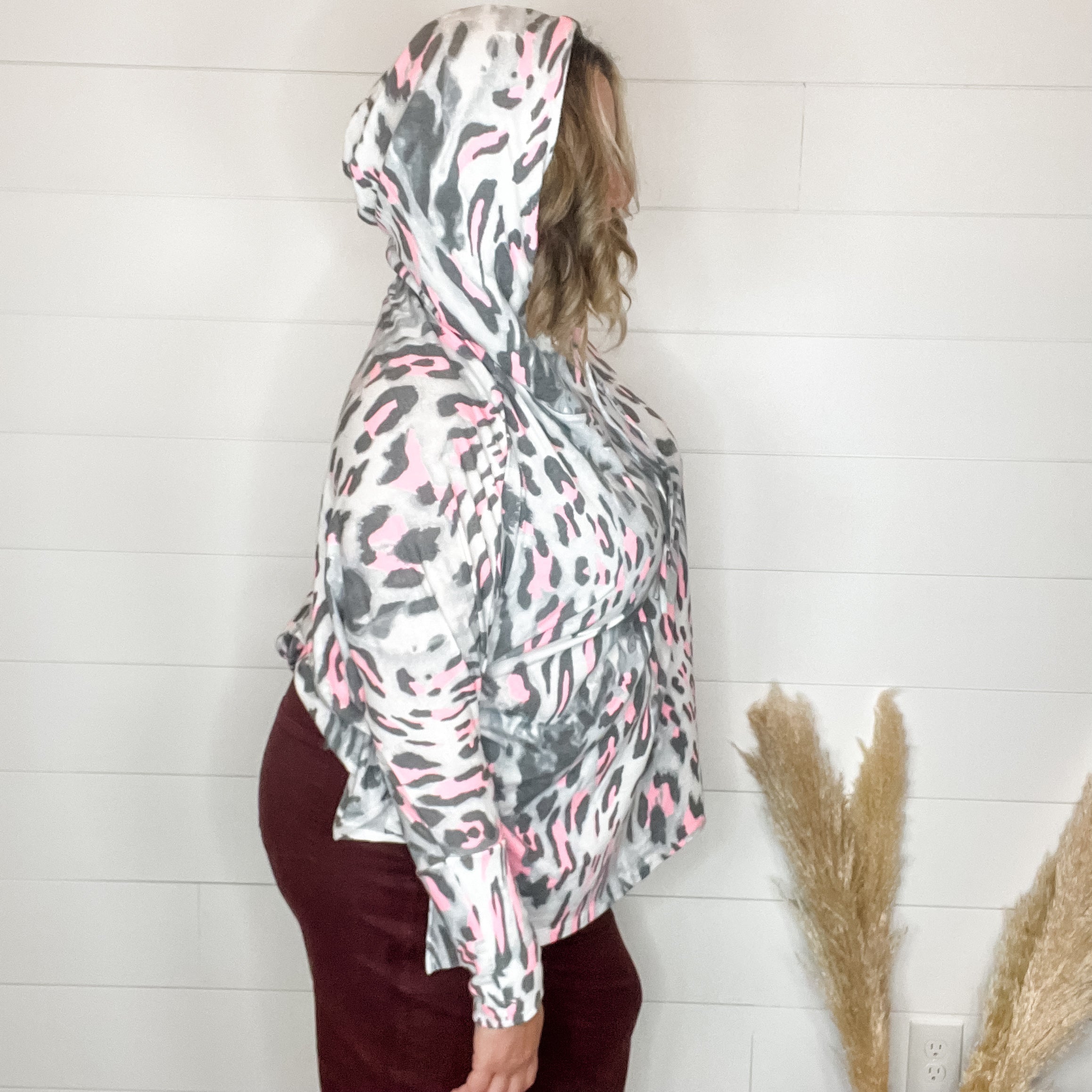 "By The Tail" Animal Print Hoodie with Side Slits-Lola Monroe Boutique