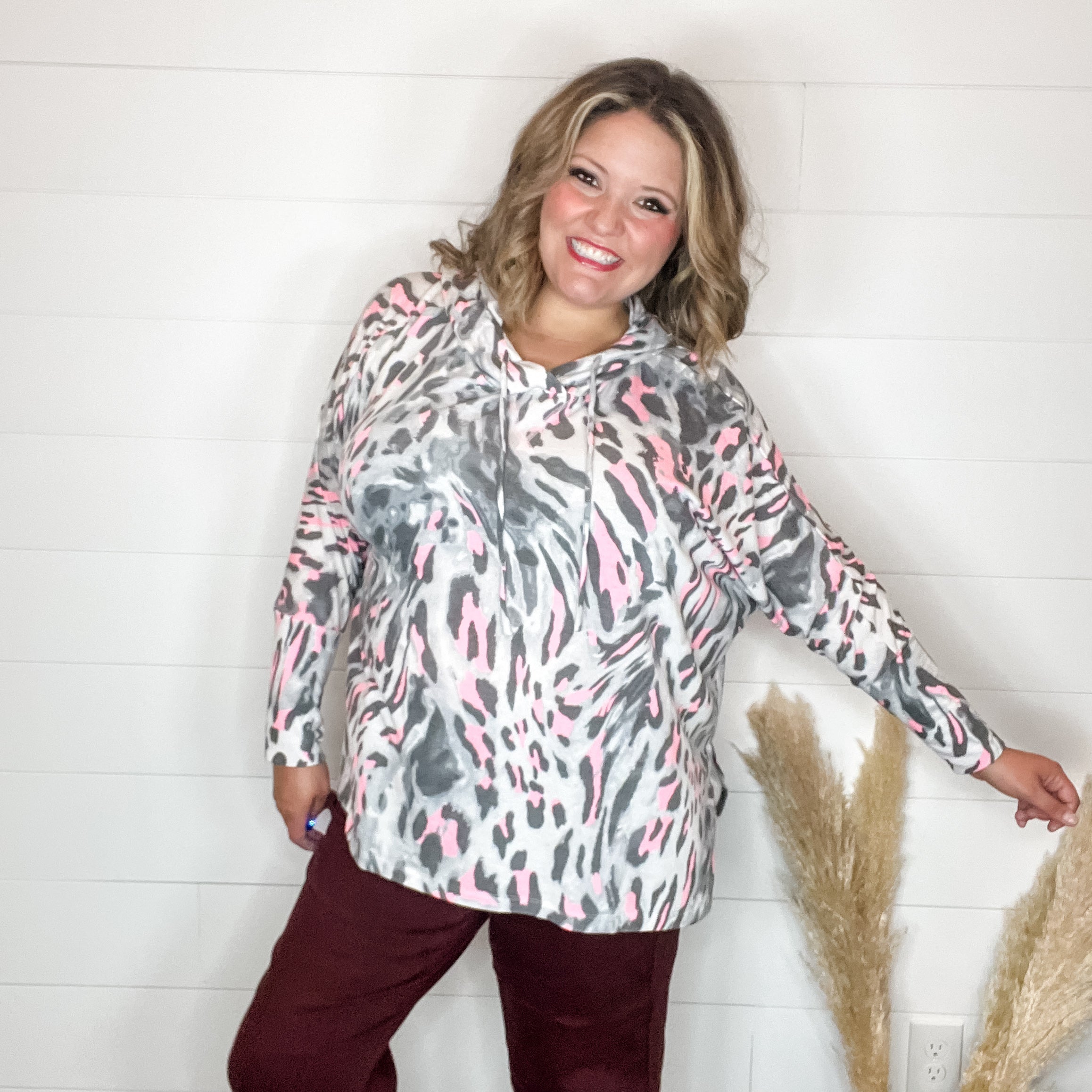 "By The Tail" Animal Print Hoodie with Side Slits-Lola Monroe Boutique