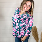 "Bystander" Floral Lizzy 3/4 Sleeve Split Neck-Lola Monroe Boutique