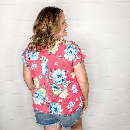 "Cain" Floral Split Neck Cuffed Short Sleeve-Lola Monroe Boutique