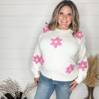 "Call Me Old Fashion" Crochet Flower Detail Sweater