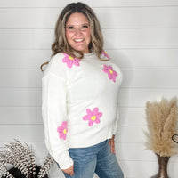 "Call Me Old Fashion" Crochet Flower Detail Sweater