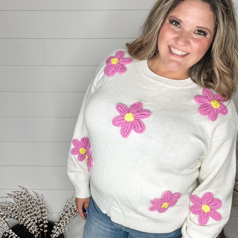 "Call Me Old Fashion" Crochet Flower Detail Sweater