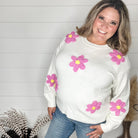 "Call Me Old Fashion" Crochet Flower Detail Sweater-Lola Monroe Boutique