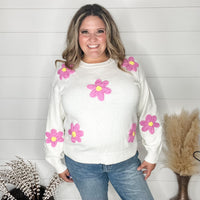 "Call Me Old Fashion" Crochet Flower Detail Sweater