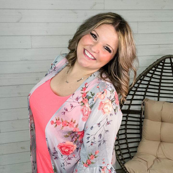 "Calm" Floral Ruffle Sleeve Kimono