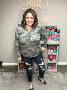 Camo Lace Up Hacci Hoodie-Lola Monroe Boutique