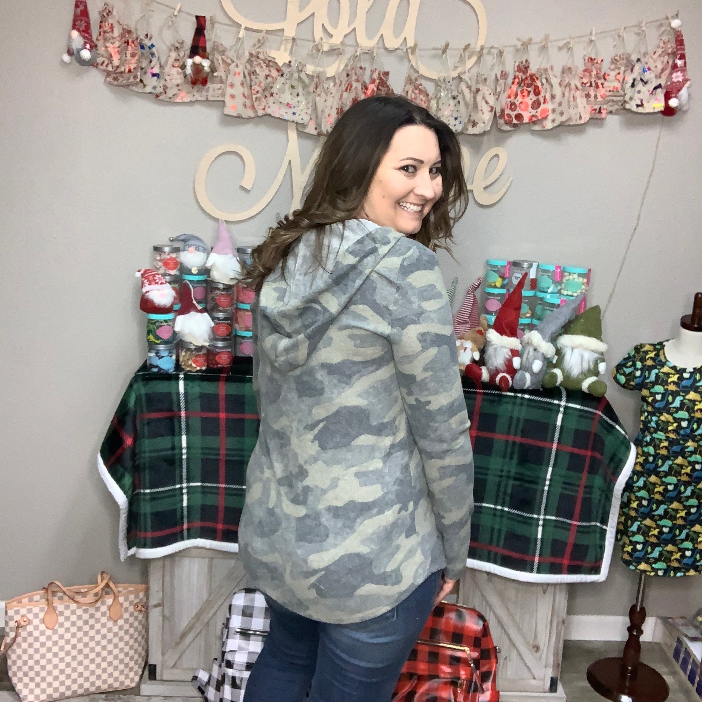 Camo Lace Up Hacci Hoodie-Lola Monroe Boutique