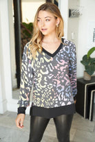 Candy Coated Cheetah V-Neck Long Sleeve-Lola Monroe Boutique