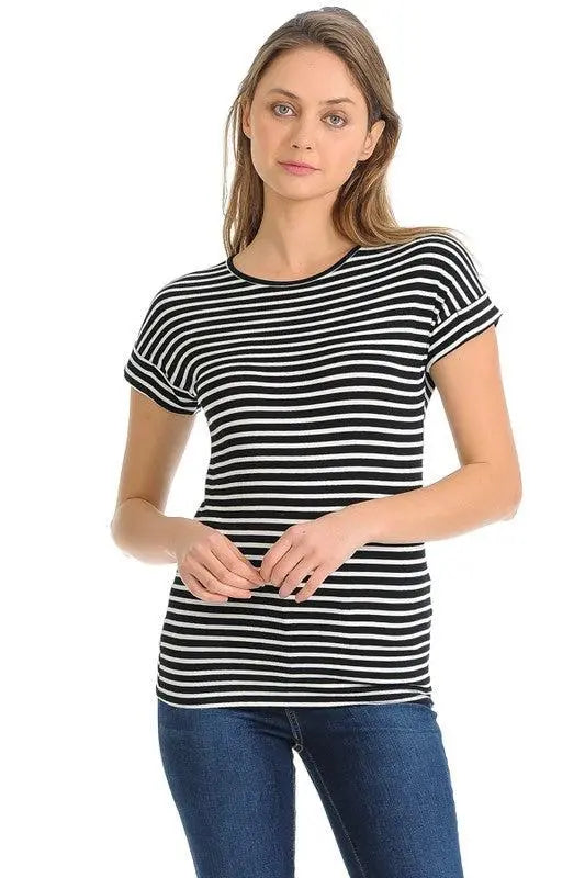 Cap Sleeve Black & White Stripe