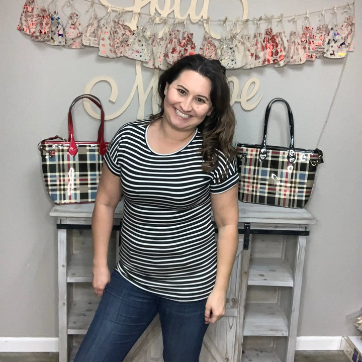 Cap Sleeve Black & White Stripe