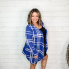 "Cardi B Blue" Plaid Cardigan with Side Pockets-Lola Monroe Boutique