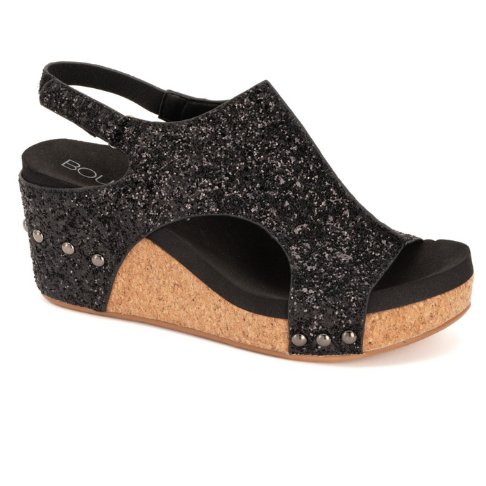 "Carley" Wedge Sandal By Corkys (Black Glitter)-Lola Monroe Boutique