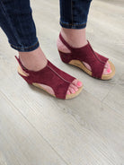 "Carley" Wedge Sandal By Corkys (Dark Red Suede)-Lola Monroe Boutique