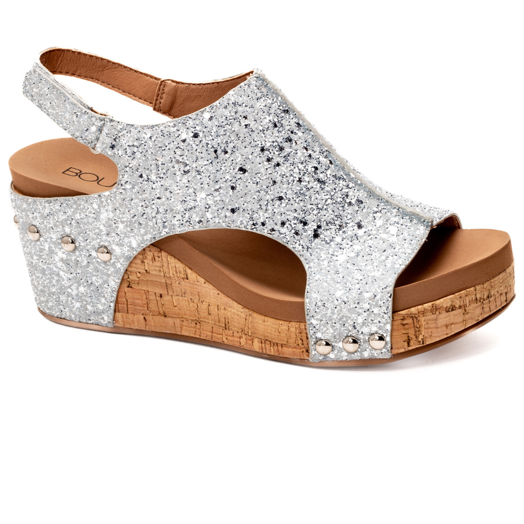 Carley Wedge Sandal By Corkys (Light Blue New Glitter)-Lola Monroe Boutique