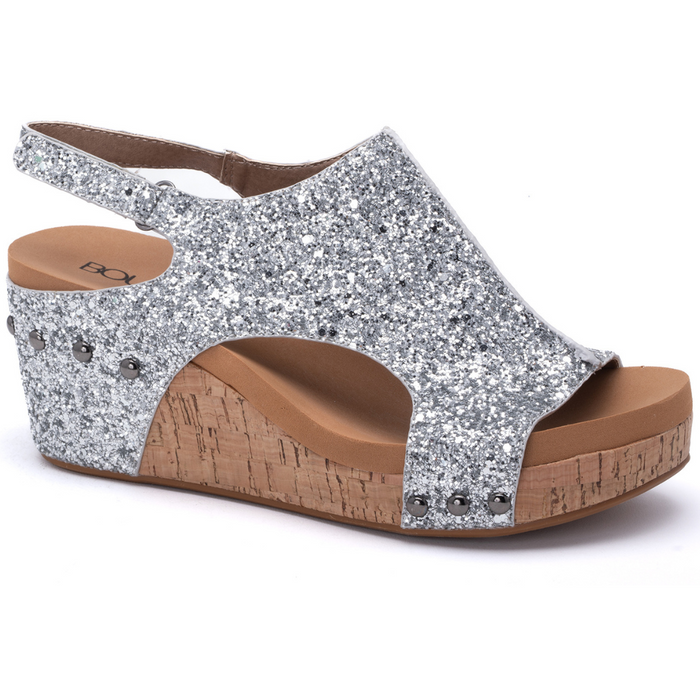 "Carley" Wedge Sandal By Corkys (Silver Glitter)-Lola Monroe Boutique