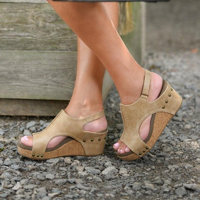 "Carley" Wedge Sandal By Corkys (Taupe Smooth)-Lola Monroe Boutique