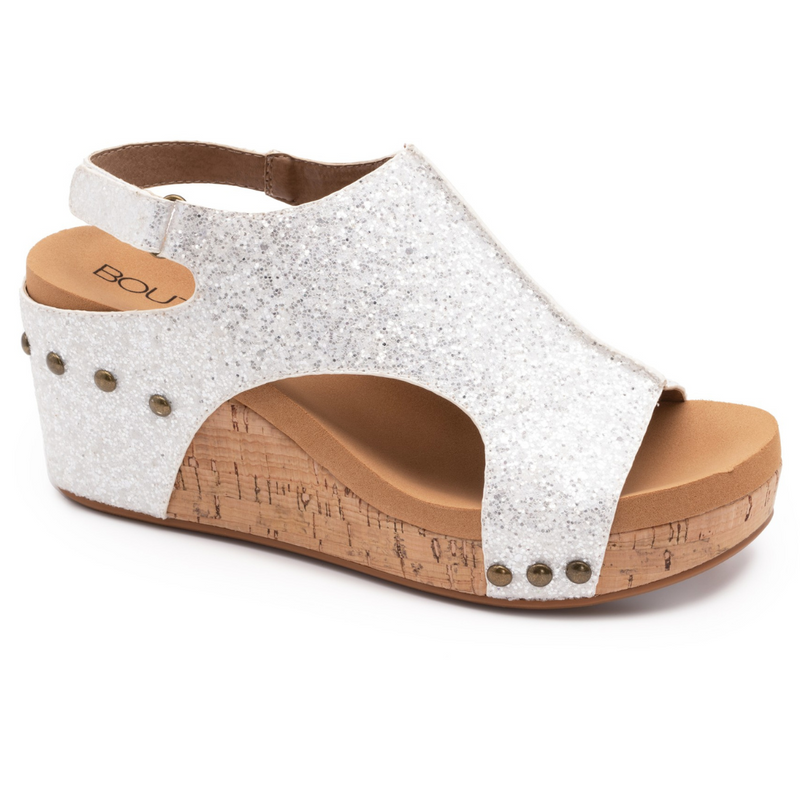 "Carley" Wedge Sandal By Corkys (White Glitter)-Lola Monroe Boutique