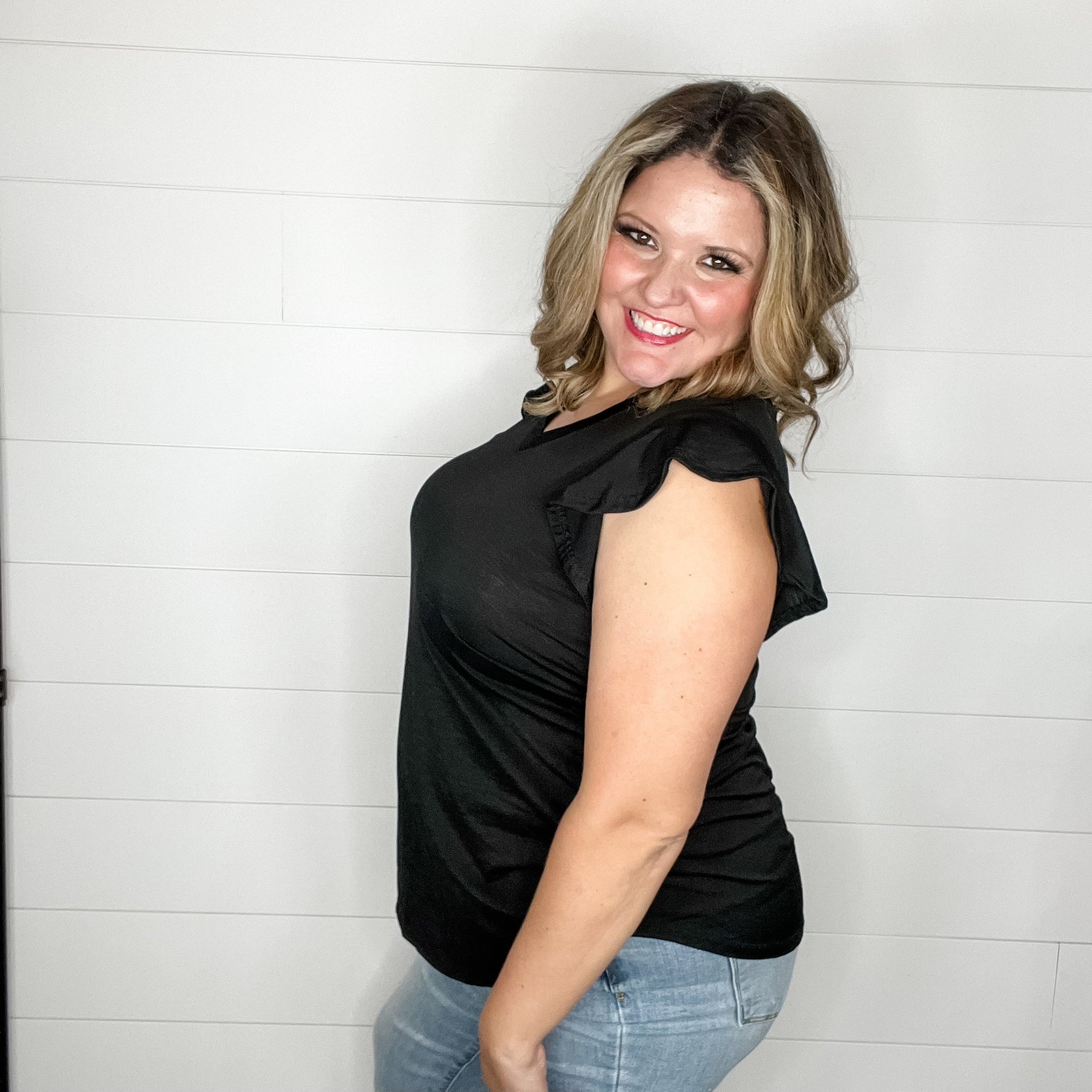 "Carson" Ruffle Cap Sleeve V Neck (Multiple Colors)