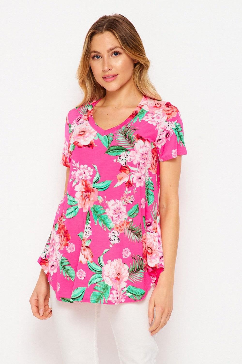 "Casey" Short Sleeve Floral V Neck-Lola Monroe Boutique