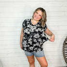 "Cassadine" Floral V Neck with Cap sleeve Button Detail-Lola Monroe Boutique